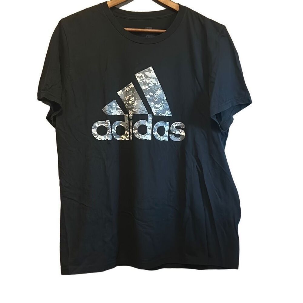 Adidas Black Short Sleeve T Shirt Digital Camo Logo Men's Large